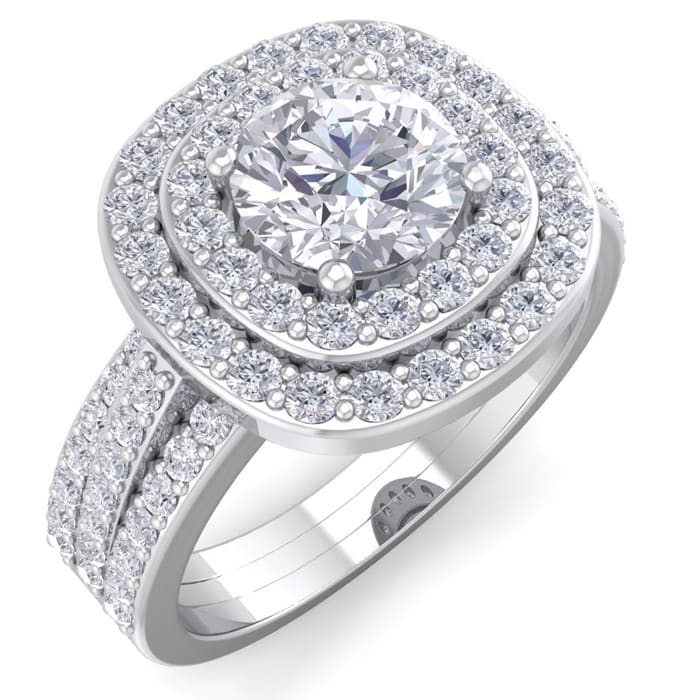 2 Carat Double Halo Diamond Engagement Ring In 14 Karat White Gold