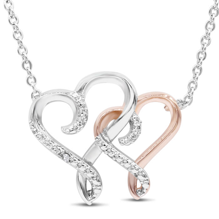 One Diamond Two-Tone So In Love Heart Necklace, 18 Inches.  Finely Crafted, Beautiful Necklace!