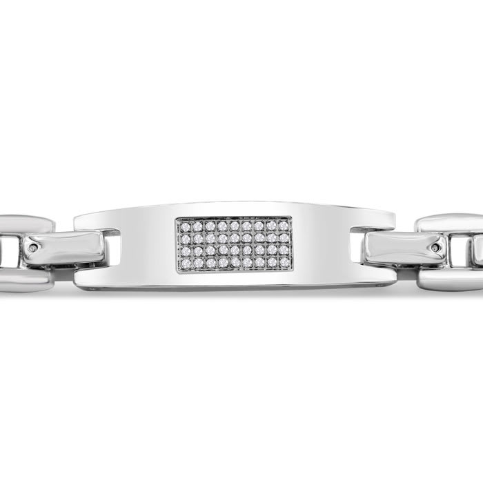 Men's Diamond ID Bracelet In Stainless Steel. Very High Quality.  36 Shiny Diamonds.