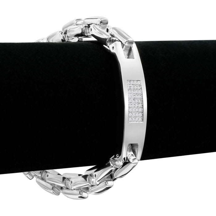 Men's Diamond ID Bracelet In Stainless Steel. Very High Quality.  36 Shiny Diamonds.