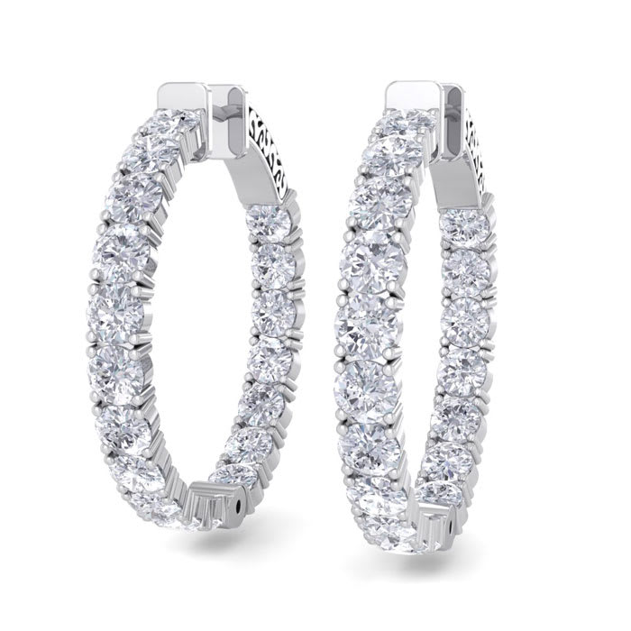7 Carat Diamond Hoop Earrings In 14 Karat White Gold, 1 1/4 Inch