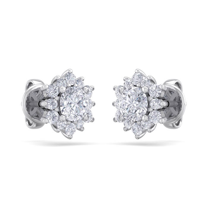 1 Carat Round Shape Flower Halo Moissanite Stud Earrings In 14 Karat White Gold