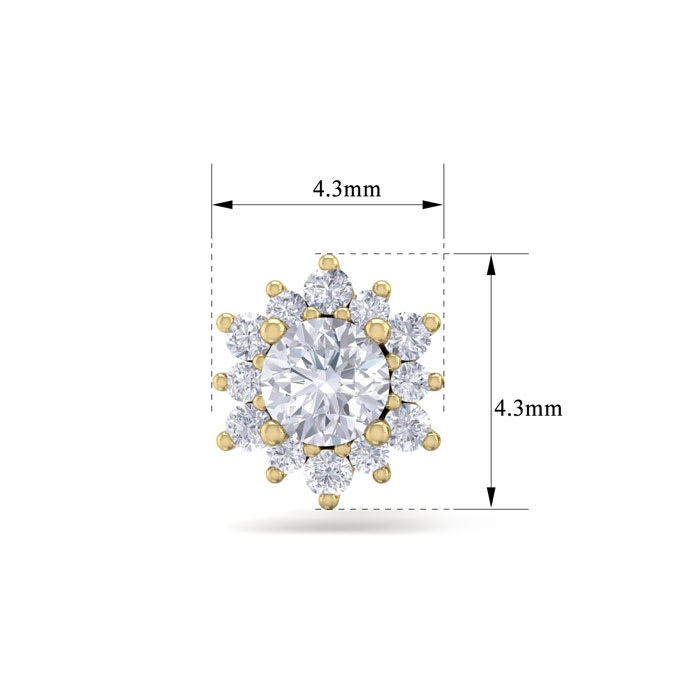1 Carat Round Shape Flower Halo Diamond Stud Earrings In 14 Karat Yellow Gold