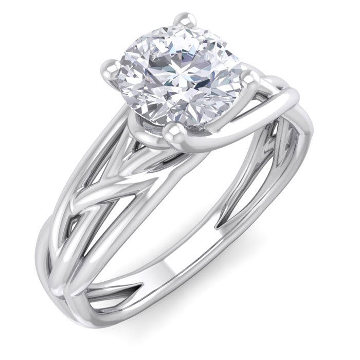 Round Engagement Rings, 1 Carat Round Diamond Solitaire Intricate Vine Engagement Ring Crafted In 14 Karat White Gold