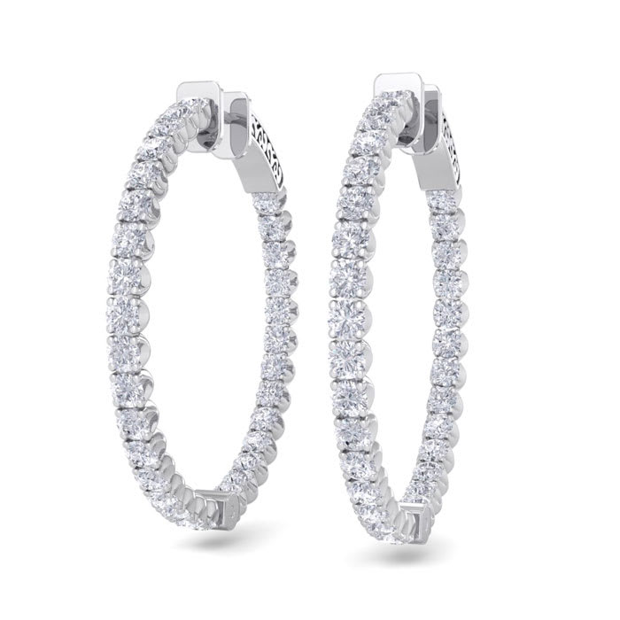 5 Carat Diamond Hoop Earrings In 14 Karat White Gold, 1 1/4 Inch