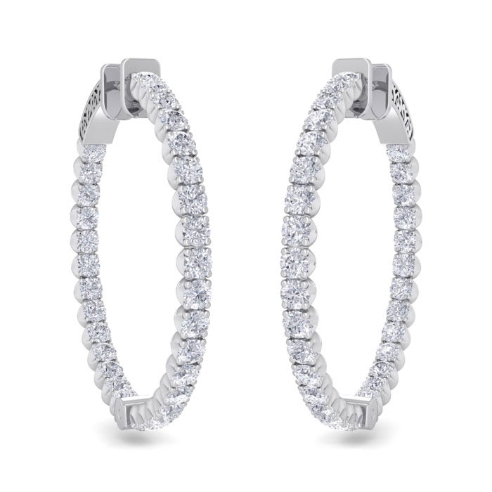 5 Carat Diamond Hoop Earrings In 14 Karat White Gold, 1 1/4 Inch