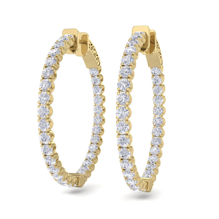 5 Carat Diamond Hoop Earrings In 14 Karat Yellow Gold, 1 1/4 Inch