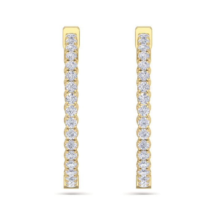 5 Carat Diamond Hoop Earrings In 14 Karat Yellow Gold, 1 1/4 Inch