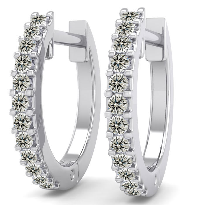 1/8 Carat Diamond Mens Hoop Earrings In 14 Karat White Gold