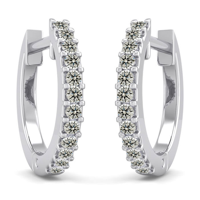 1/8 Carat Diamond Mens Hoop Earrings In 14 Karat White Gold