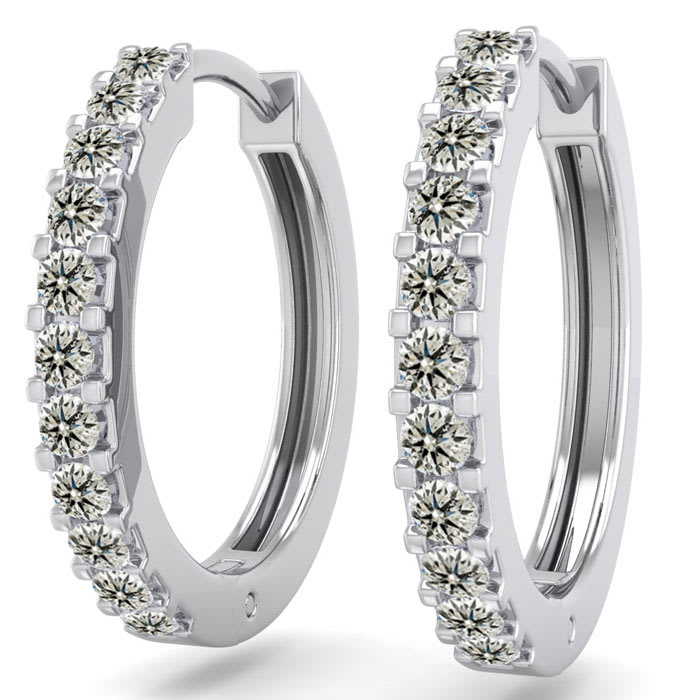 1/5 Carat Diamond Mens Hoop Earrings In 14 Karat White Gold