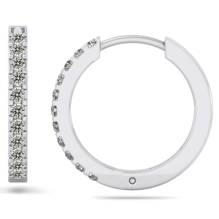 1/5 Carat Diamond Mens Hoop Earrings In 14 Karat White Gold