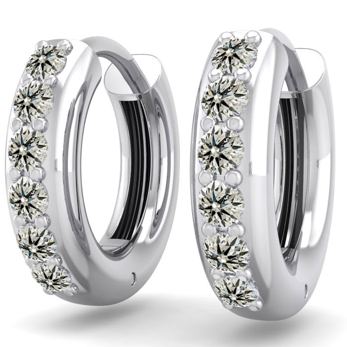 1/3 Carat Diamond Mens Hoop Earrings In 14 Karat White Gold
