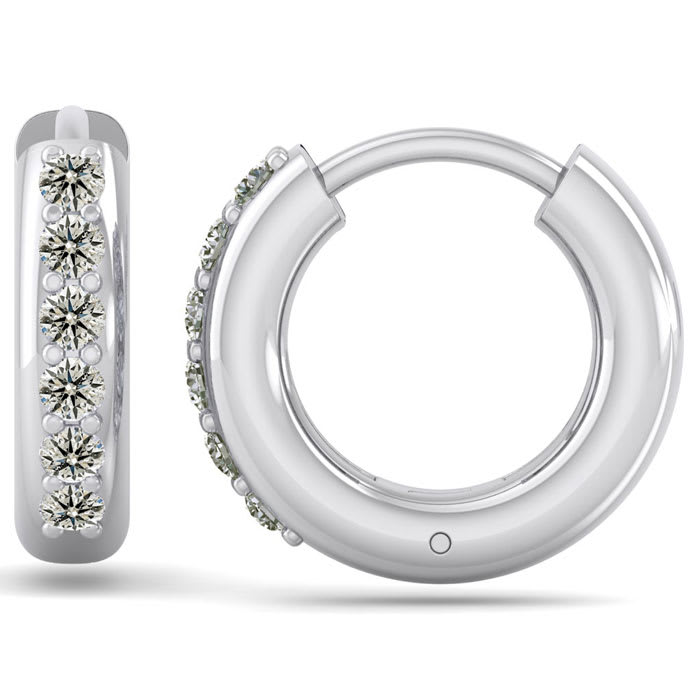 1/3 Carat Diamond Mens Hoop Earrings In 14 Karat White Gold