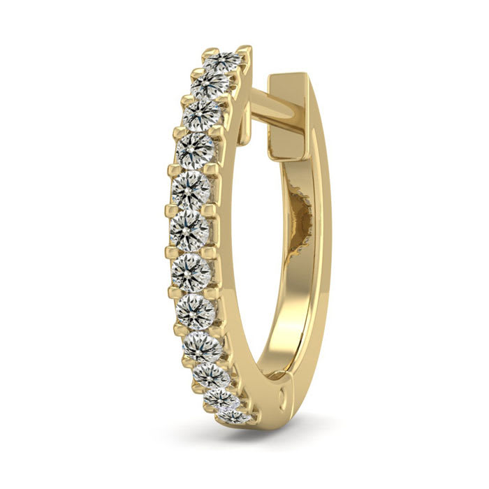 0.06 Carat Diamond Single Mens Hoop Earring In 14 Karat Yellow Gold