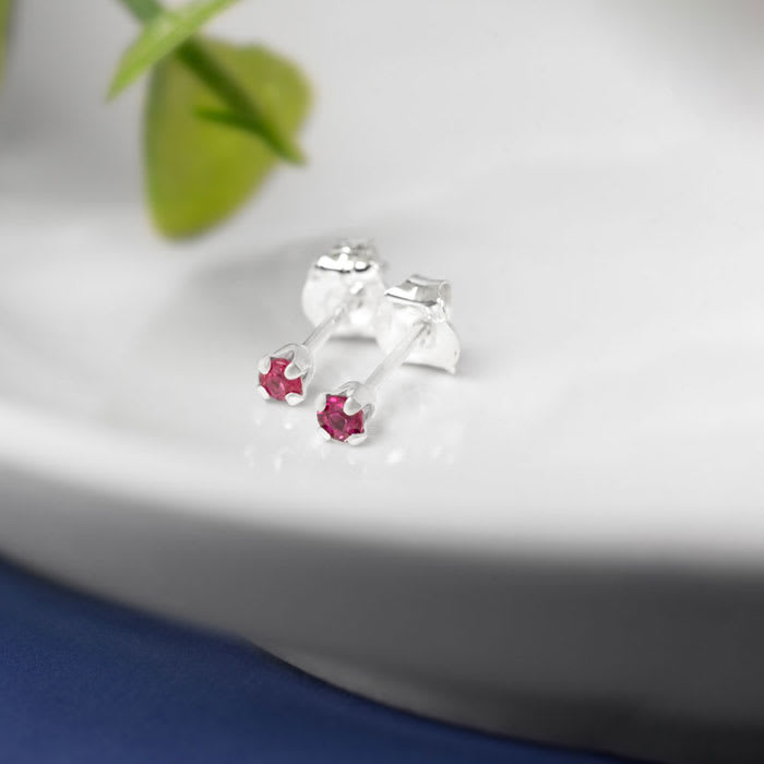 5 Point Ruby Stud Earrings In Sterling Silver. So Cute!