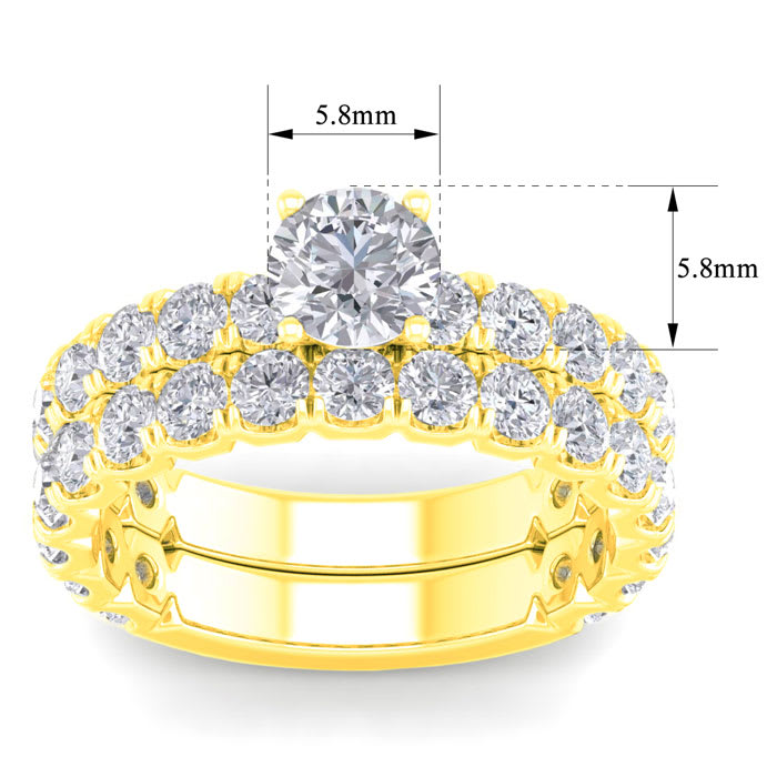 Moissanite Engagement Ring; 3 1/4 Carat Round Moissanite Bridal Set In 14 Karat Yellow Gold