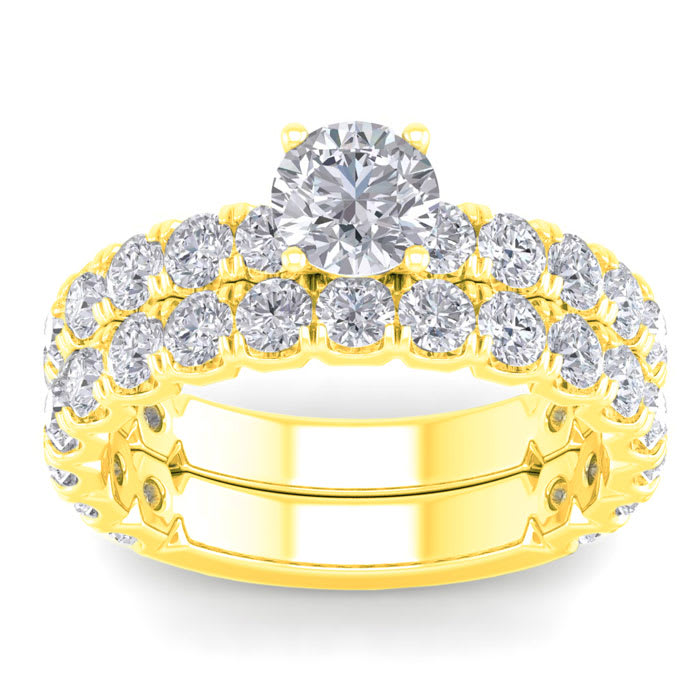 3 1/4 Carat Round Diamond Bridal Set In 14 Karat Yellow Gold.  Comes With Both The Engagement Ring And Wedding Band.  An Amazing Bridal Set!