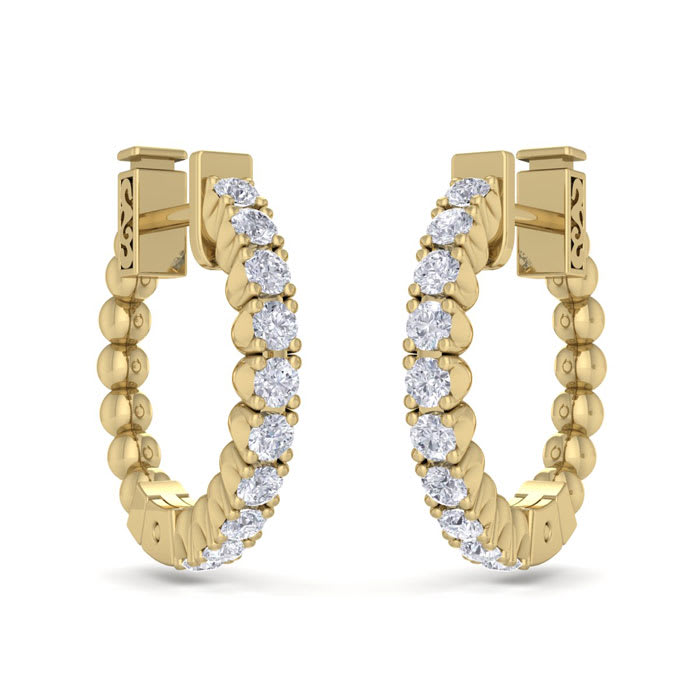 1/2 Carat Diamond Hoop Earrings In 14 Karat Yellow Gold, 1/2 Inch