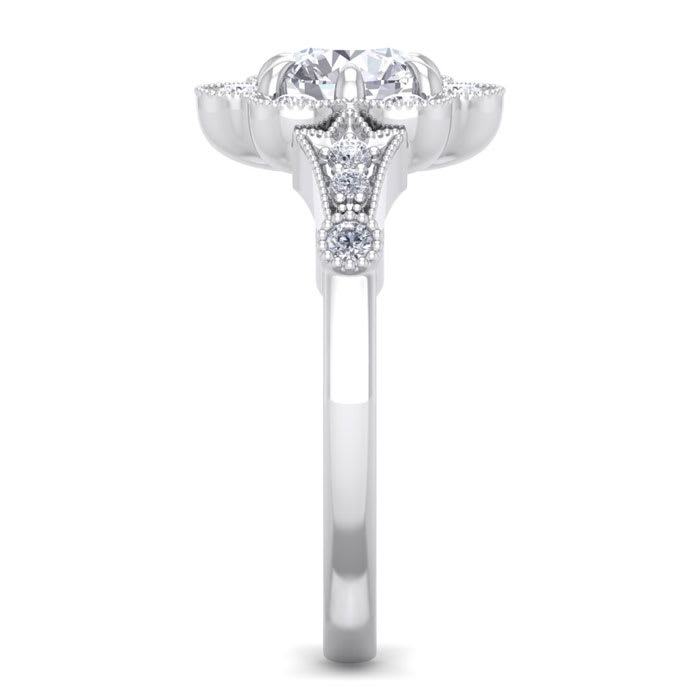 Moissanite Engagement Ring; 1 Carat Round Shape Moissanite Vintage Engagement Ring In Sterling Silver