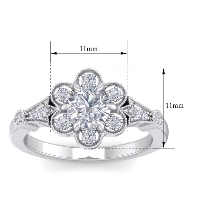 Moissanite Engagement Ring; 1 Carat Round Shape Moissanite Vintage Engagement Ring In Sterling Silver