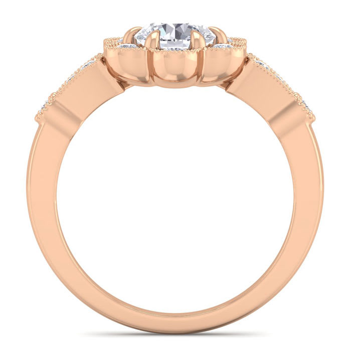 Moissanite Engagement Ring; 1 Carat Round Shape Moissanite Vintage Engagement Ring In Rose Gold Over Sterling Silver