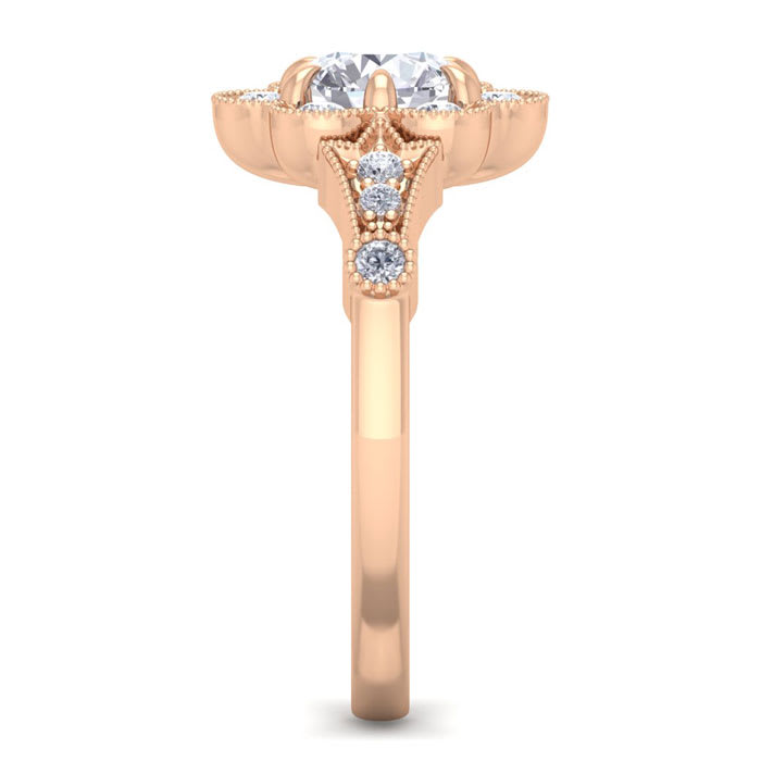 Moissanite Engagement Ring; 1 Carat Round Shape Moissanite Vintage Engagement Ring In Rose Gold Over Sterling Silver