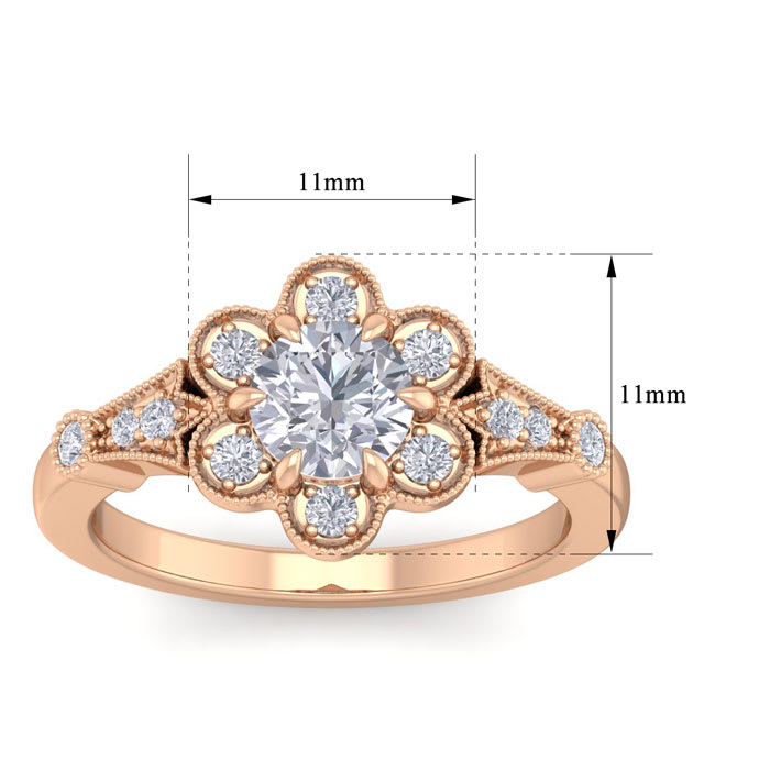 Moissanite Engagement Ring; 1 Carat Round Shape Moissanite Vintage Engagement Ring In Rose Gold Over Sterling Silver