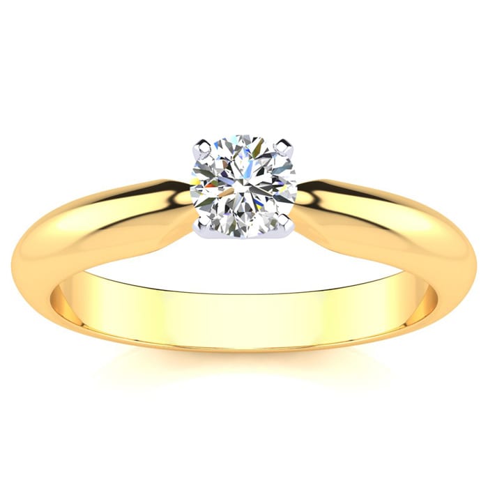 Moissanite Engagement Ring; 1/4 Carat Moissanite Solitaire Engagement Ring In 14 Karat Yellow Gold