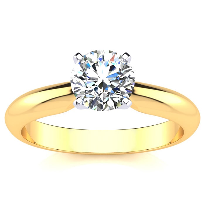 Moissanite Engagement Ring; 1 Carat Moissanite Solitaire Engagement Ring In 14 Karat Yellow Gold