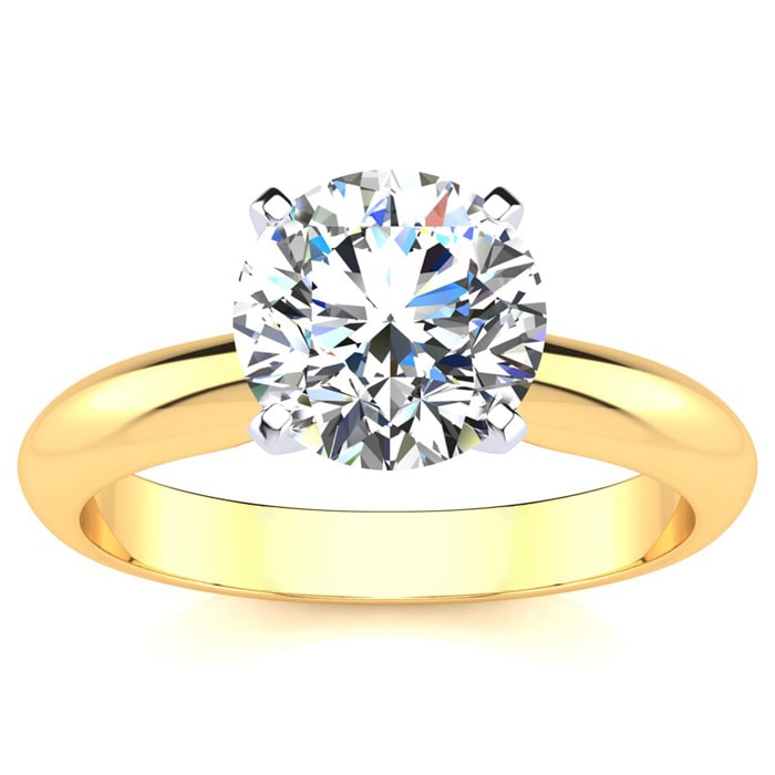 Moissanite Engagement Ring; 2 Carat Moissanite Solitaire Engagement Ring In 14 Karat Yellow Gold