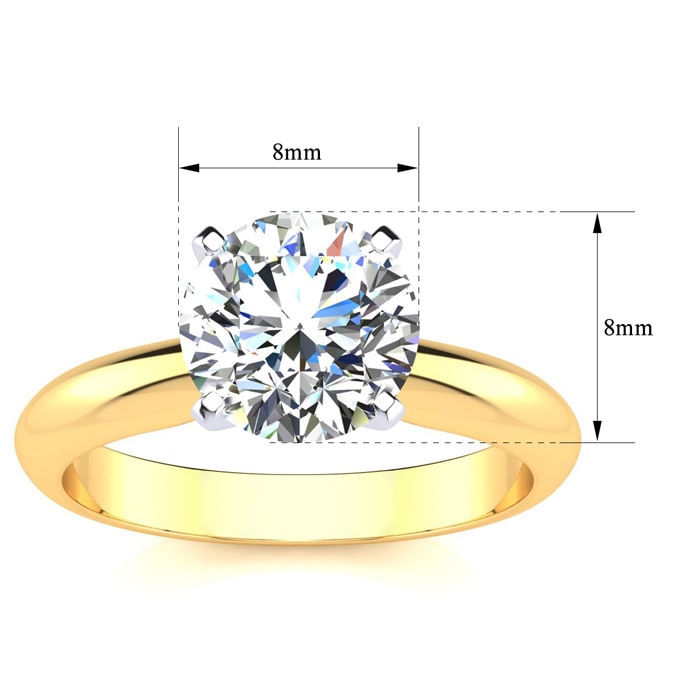 Moissanite Engagement Ring; 2 Carat Moissanite Solitaire Engagement Ring In 14 Karat Yellow Gold
