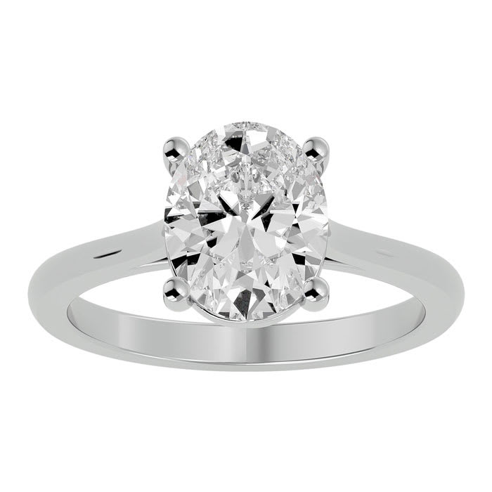Moissanite Engagement Ring; 2 1/2 Carat Oval Shape Moissanite Solitaire Engagement Ring In 14 Karat White Gold