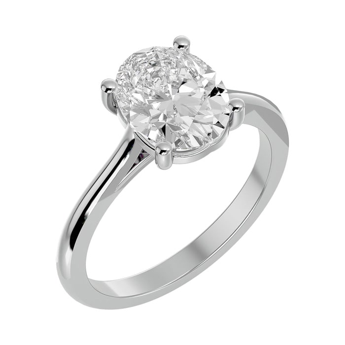 Moissanite Engagement Ring; 2 1/2 Carat Oval Shape Moissanite Solitaire Engagement Ring In 14 Karat White Gold