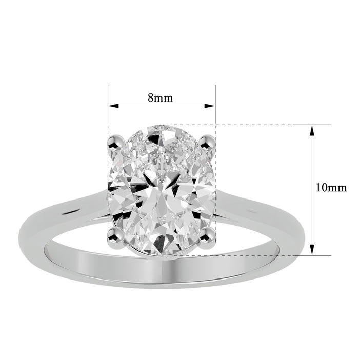 Moissanite Engagement Ring; 2 1/2 Carat Oval Shape Moissanite Solitaire Engagement Ring In 14 Karat White Gold