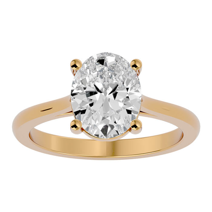 Moissanite Engagement Ring; 2 1/2 Carat Oval Shape Moissanite Solitaire Engagement Ring In 14 Karat Yellow Gold
