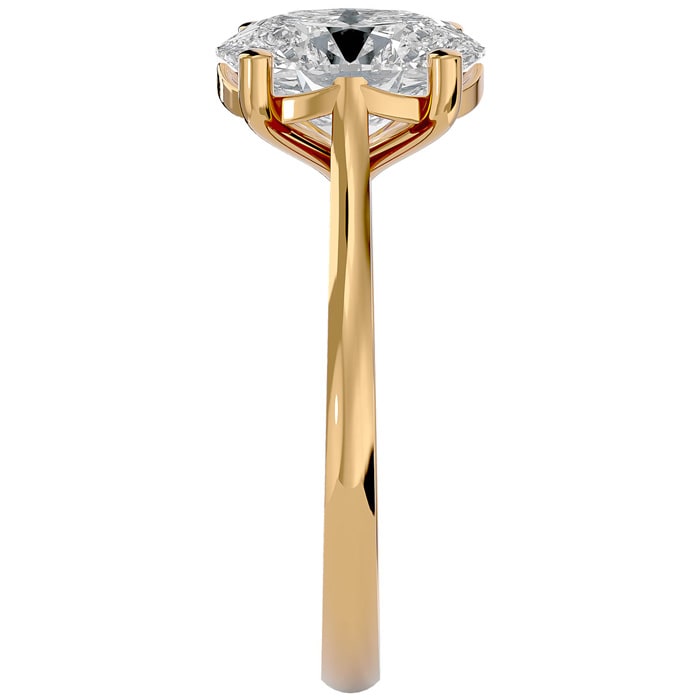 Moissanite Engagement Ring; 2 1/2 Carat Oval Shape Moissanite Solitaire Engagement Ring In 14 Karat Yellow Gold