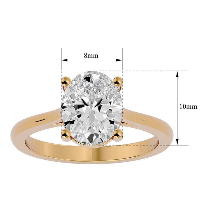 Moissanite Engagement Ring; 2 1/2 Carat Oval Shape Moissanite Solitaire Engagement Ring In 14 Karat Yellow Gold