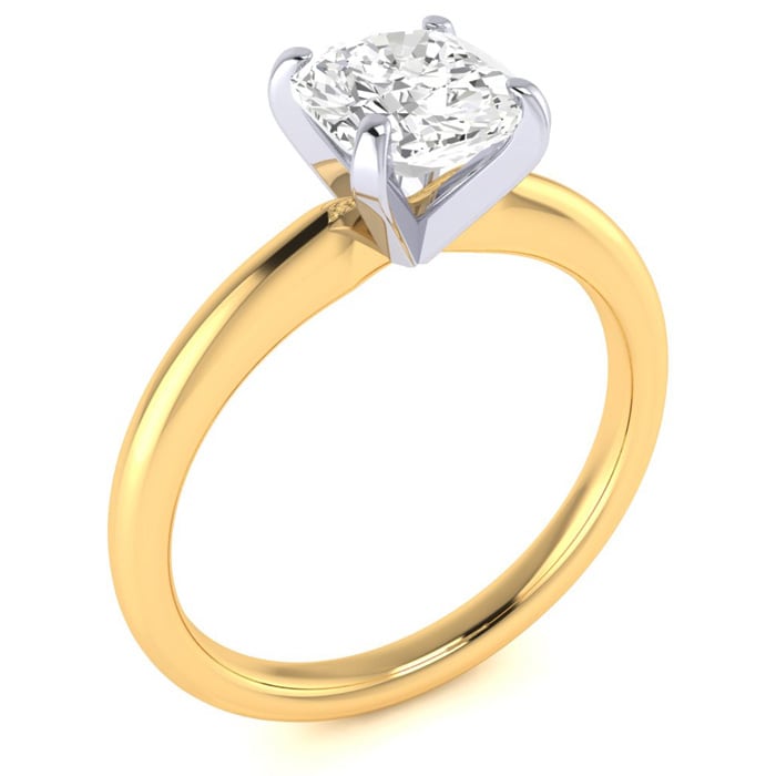 Moissanite Engagement Ring; 1 1/2 Carat Cushion Cut Moissanite Solitaire Engagement Ring In 14 Karat Yellow Gold
