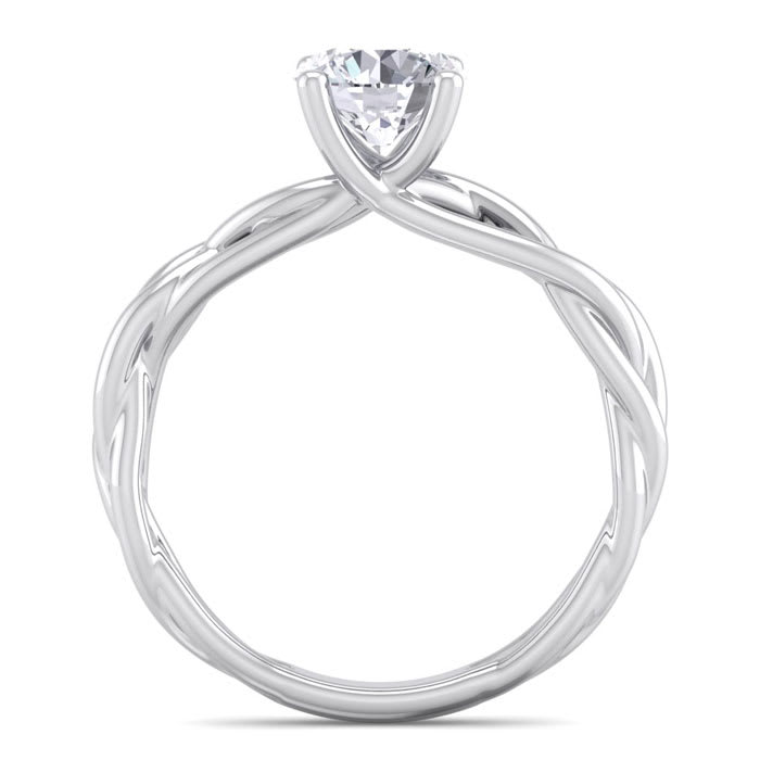 1 Carat Round Diamond Solitaire Intricate Vine Engagement Ring With Tapered Band In 14 Karat White Gold