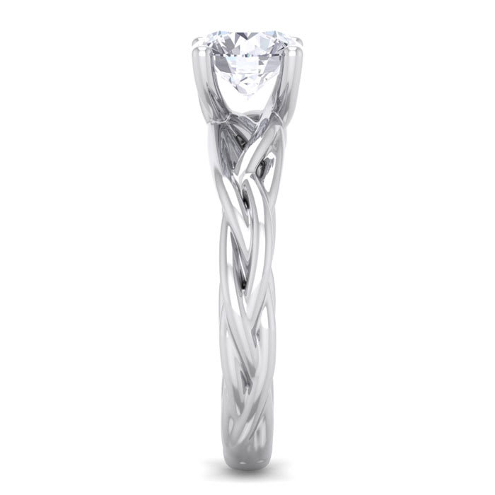 1 Carat Round Diamond Solitaire Intricate Vine Engagement Ring With Tapered Band In 14 Karat White Gold