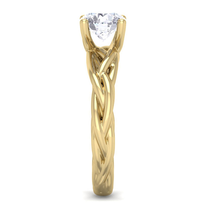 1 Carat Round Diamond Solitaire Intricate Vine Engagement Ring With Tapered Band In 14 Karat Yellow Gold