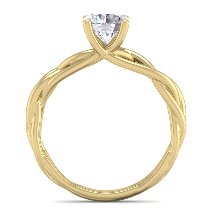 1 Carat Round Diamond Solitaire Intricate Vine Engagement Ring With Tapered Band In 14 Karat Yellow Gold