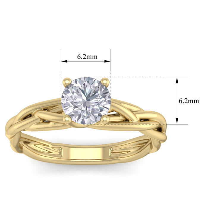 1 Carat Round Diamond Solitaire Intricate Vine Engagement Ring With Tapered Band In 14 Karat Yellow Gold