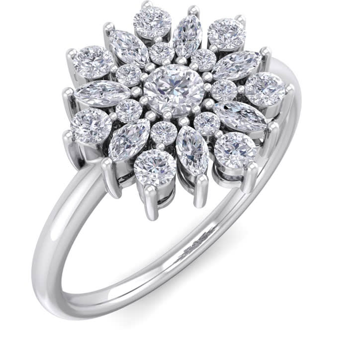 1/2 Carat Round Diamond Flower Ring In 14 Karat White Gold