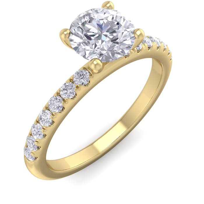 Moissanite Engagement Ring; 1 Carat Round Shape Classic Moissanite Engagement Ring In 14 Karat Yellow Gold