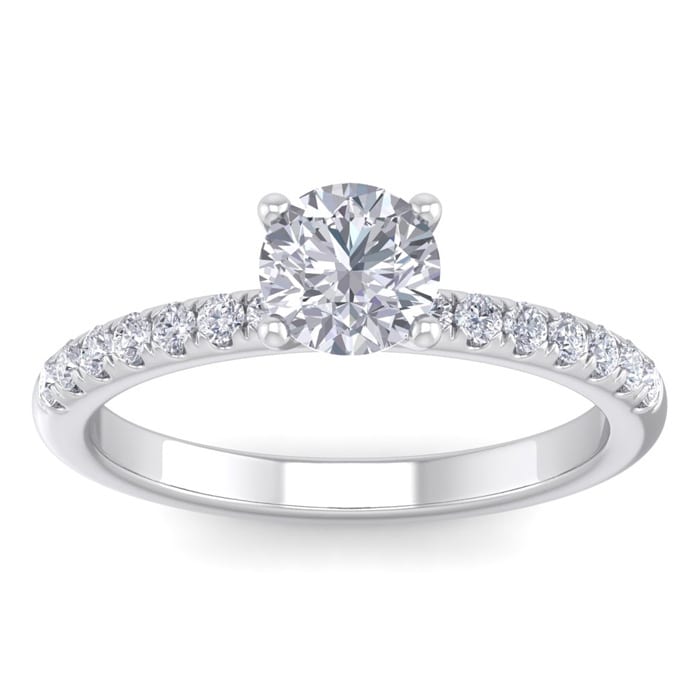 1 Carat Round Shape Classic Diamond Engagement Ring In 14 Karat White Gold