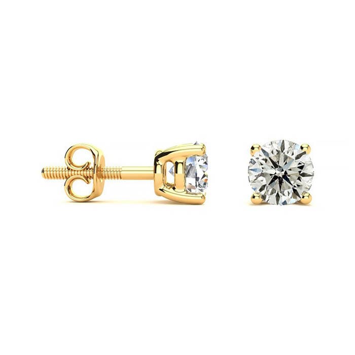Nearly 3/4 Carat Colorless Diamond Stud Earrings In 14 Karat Yellow Gold
