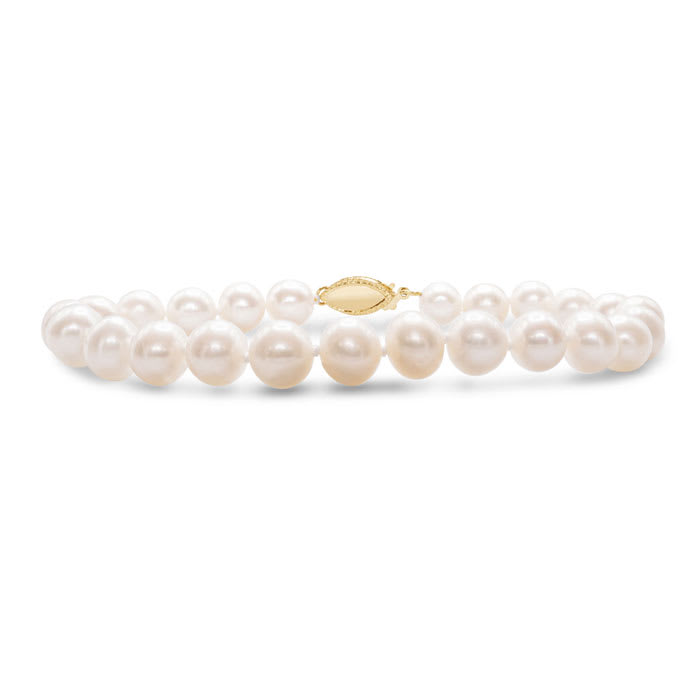7 Inch 7mm AA Hand Knotted Pearl Bracelet, 14k Yellow Gold Clasp

