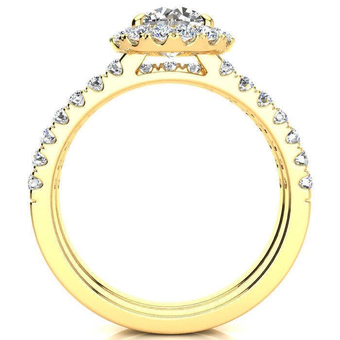 2 Carat Round Floating Halo Diamond Bridal Set in 14k Yellow Gold. Our Most Popular 2 Carat Round Bridal Set!